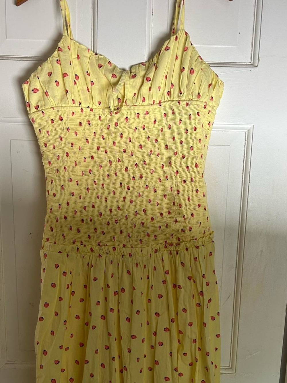 Free People Lavender Daze Yellow Strawberry Drop Waist Smocked Midi/Maxi Dress - Picture 6 of 10